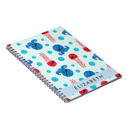 Pirate Octopus, Pirate Jellyfish, Zee, Jouw naam Notitieboek (Rechterzijde)