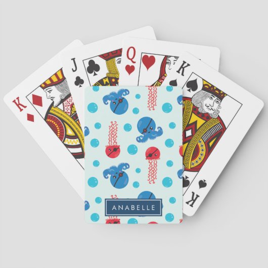 Pirate Octopus, Pirate Jellyfish, Zee, Jouw naam Pokerkaarten (Achterkant)