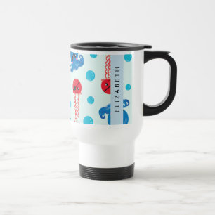 Pirate Octopus, Pirate Jellyfish, Zee, Jouw naam Reisbeker