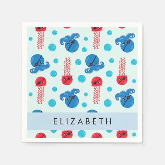 Pirate Octopus, Pirate Jellyfish, Zee, Jouw naam Servet (Voorkant)