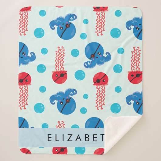 Pirate Octopus, Pirate Jellyfish, Zee, Jouw naam Sherpa Deken (Voorkant)