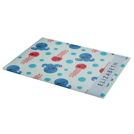 Pirate Octopus, Pirate Jellyfish, Zee, Jouw naam Snijplank (Hoek)