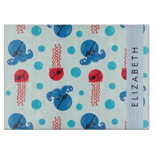 Pirate Octopus, Pirate Jellyfish, Zee, Jouw naam Snijplank (Voorkant)