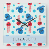 Pirate Octopus, Pirate Jellyfish, Zee, Jouw naam Vierkante Klok (Voorkant)