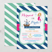 Pirate of Mermaid Baby shower onthullen Uitnodigen Kaart (Voorkant / Achterkant)