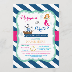 Pirate of Mermaid Baby shower onthullen Uitnodigen Kaart