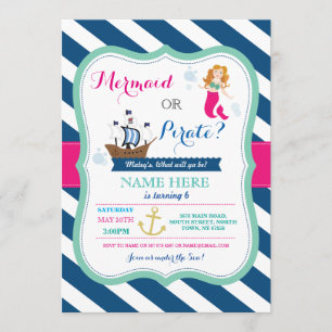 Pirate of Mermaid Elke Age Birthday Party nodigt u Kaart