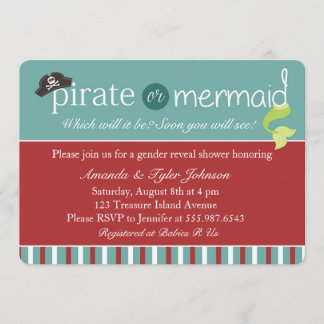 Pirate of Mermaid Gender onthullen Baby shower Inv Kaart