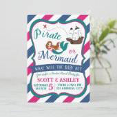 Pirate of Mermaid Gender Reveal Party Uitnodiging (Staand voorkant)
