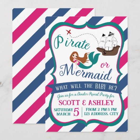 Pirate of Mermaid Gender Reveal Party Uitnodiging (Voorkant / Achterkant)