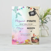 Pirate- of Mermaid-verjaardagsuitnodiging Siblings Kaart (Staand voorkant)