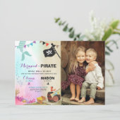 Pirate of Zeemeermin uitnodiging voor verjaardag B (Staand voorkant)