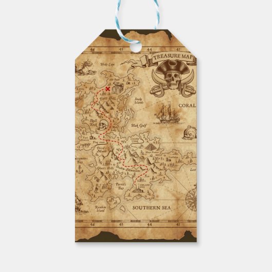 Pirate Old  Treasure Map Birthday Party Cadeaulabel (Achterkant)