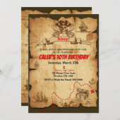 Pirate Old  Treasure Map Birthday Party Kaart (Voorkant / Achterkant)