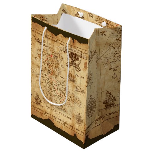 Pirate Old  Treasure Map Birthday Party Medium Cadeauzakje (Voorkant Gekanteld)
