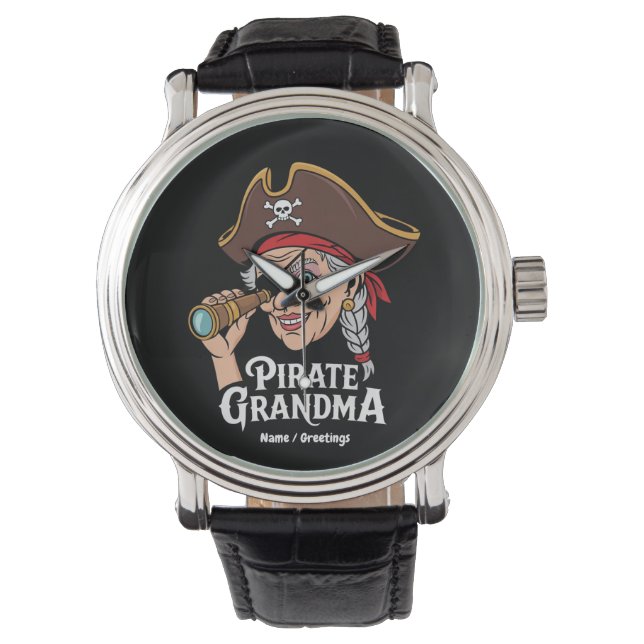 Pirate Oma Grappige Grootmoeder Halloween Kostuum Horloge (Voorkant)