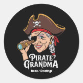 Pirate Oma Grappige Grootmoeder Halloween Kostuum Ronde Sticker (Voorkant)