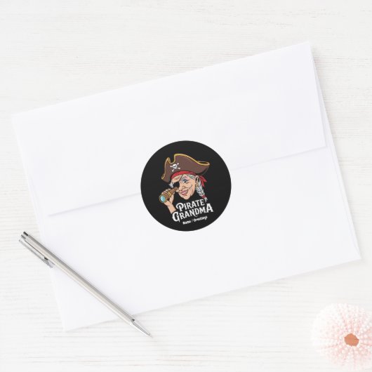 Pirate Oma Grappige Grootmoeder Halloween Kostuum Ronde Sticker (Envelop)