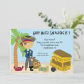 Pirate op een eiland - uitnodiging ter gelegenheid (Staand voorkant)