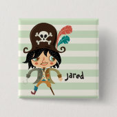 Pirate op pastel groene strepen vierkante button 5,1 cm (Voorkant)