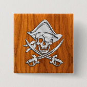 Pirate op Teak Wood Style Vierkante Button 5,1 Cm (Voorkant)
