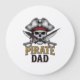 Pirate Papa Schedel Zwaard Vintage Gravure Shirt_1 Grote Klok
