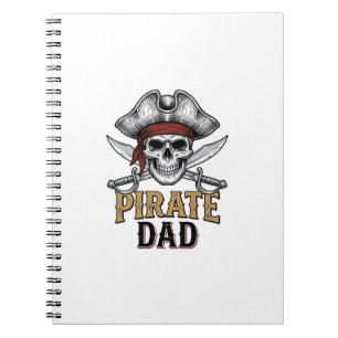 Pirate Papa Schedel Zwaard Vintage Gravure Shirt_1 Notitieboek