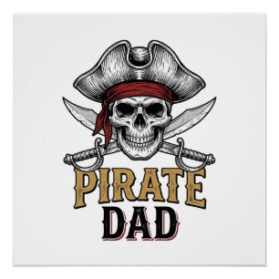 Pirate Papa Schedel Zwaard Vintage Gravure Shirt_1 Perfect Poster
