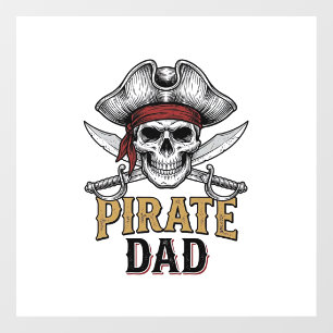Pirate Papa Schedel Zwaard Vintage Gravure Shirt_1 Raamsticker