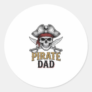 Pirate Papa Schedel Zwaard Vintage Gravure Shirt_1 Ronde Sticker