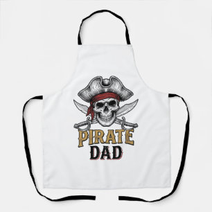 Pirate Papa Schedel Zwaard Vintage Gravure Shirt_1 Schort