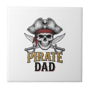 Pirate Papa Schedel Zwaard Vintage Gravure Shirt_1 Tegeltje