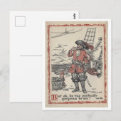 Pirate + Parrot  Boek Illustratie Briefkaart (Voorkant / Achterkant)