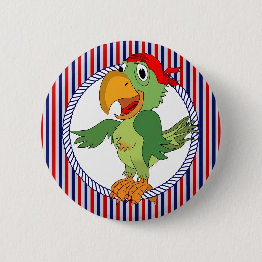 Pirate Parrot Nautical Stripes Ronde Button 5,7 Cm (Voorkant)