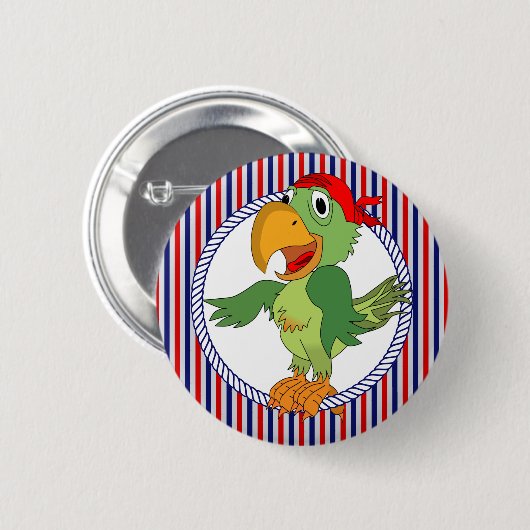 Pirate Parrot Nautical Stripes Ronde Button 5,7 Cm (Voorkant /achterkant)