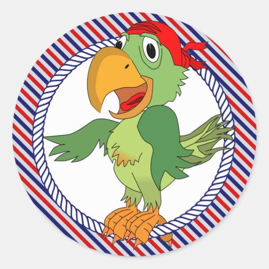 Pirate Parrot Nautical Stripes Ronde Sticker (Voorkant)