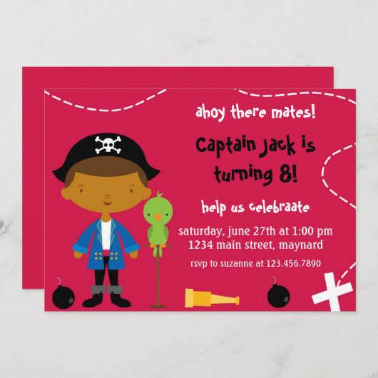 Pirate Party Birthday Invitation Kaart (Voorkant / Achterkant)