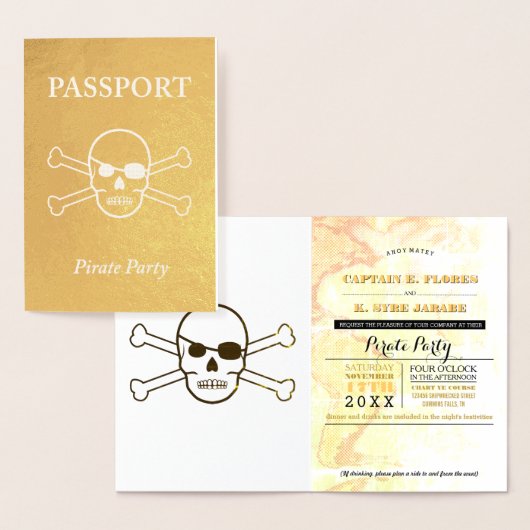 Pirate Party Gold Foil Passport Folie Kaarten (Display)