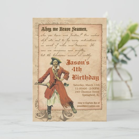 Pirate Party Invitation Kaart (Staand voorkant)