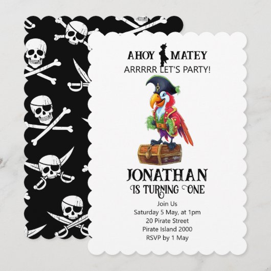 Pirate Party Papegaai Verjaardag Uitnodiging (Voorkant / Achterkant)