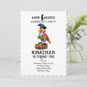 Pirate Party Papegaai Verjaardag Uitnodiging (Staand voorkant)