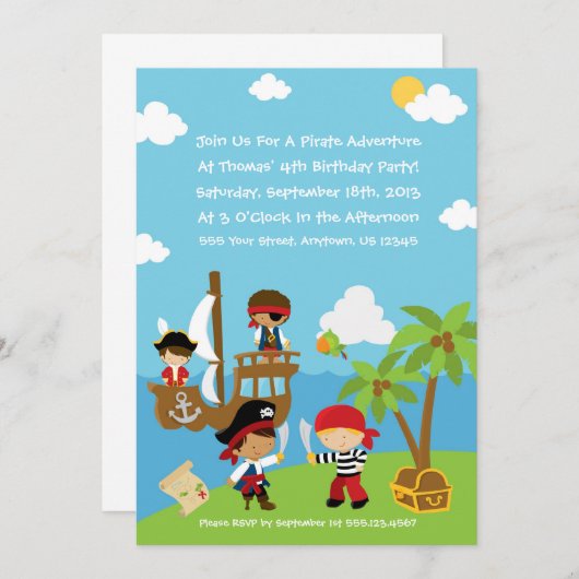 Pirate Party - Personalized Birthday Invitation Kaart (Voorkant / Achterkant)
