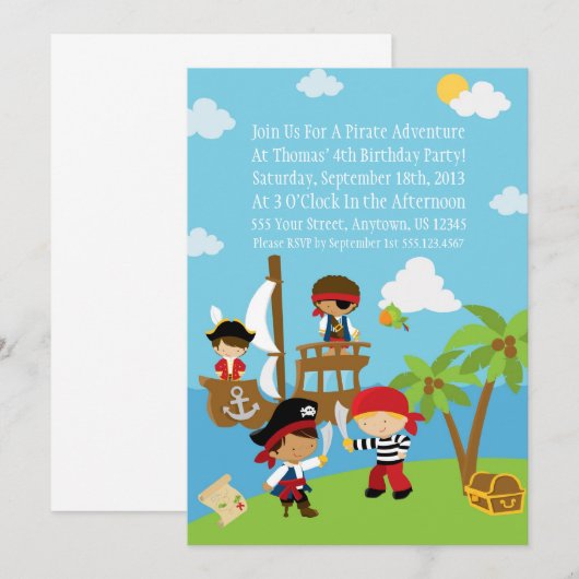 Pirate Party - Personalized Birthday Invitation Kaart (Voorkant / Achterkant)