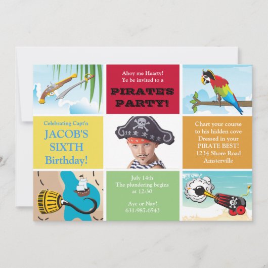 Pirate Party Photo Birthday Invitation Kaart (Voorkant)