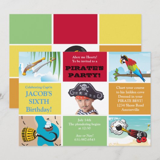 Pirate Party Photo Birthday Invitation Kaart (Voorkant / Achterkant)