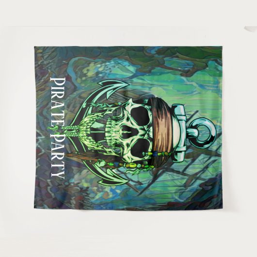 Pirate Party Skull Captain Green Ghost Ship Wandkleed (Voorkant (horizontaal))