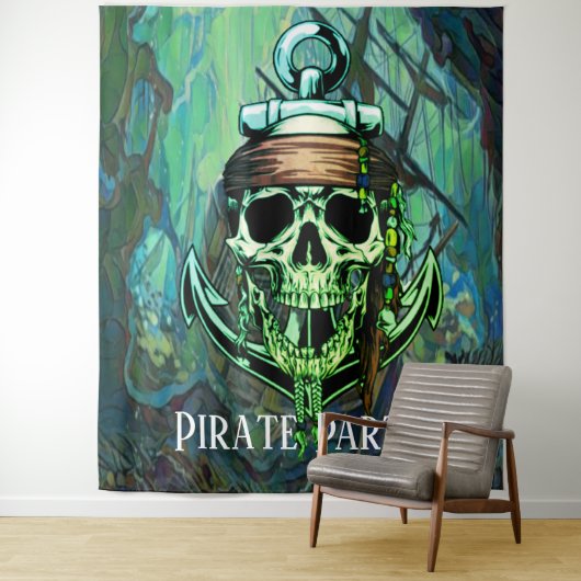 Pirate Party Skull Captain Green Ghost Ship Wandkleed (In situ)