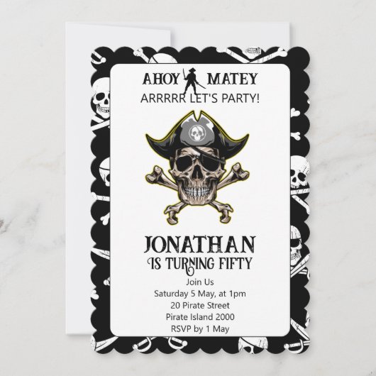 Pirate Party Skull en Botten thema Kaart (Voorkant)