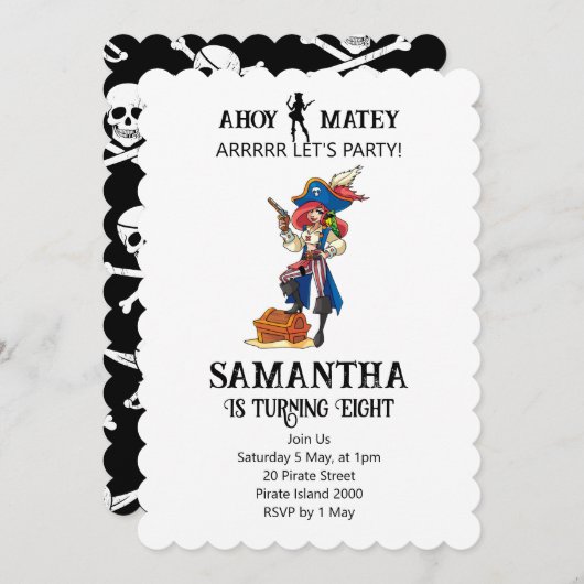 Pirate Party Verjaardag Meisje Schatuitnodiging Kaart (Voorkant / Achterkant)