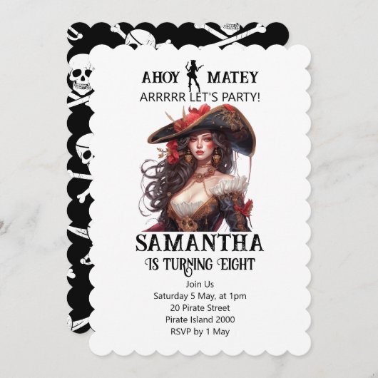 Pirate Party Verjaardag Meisje Uitnodiging (Voorkant / Achterkant)